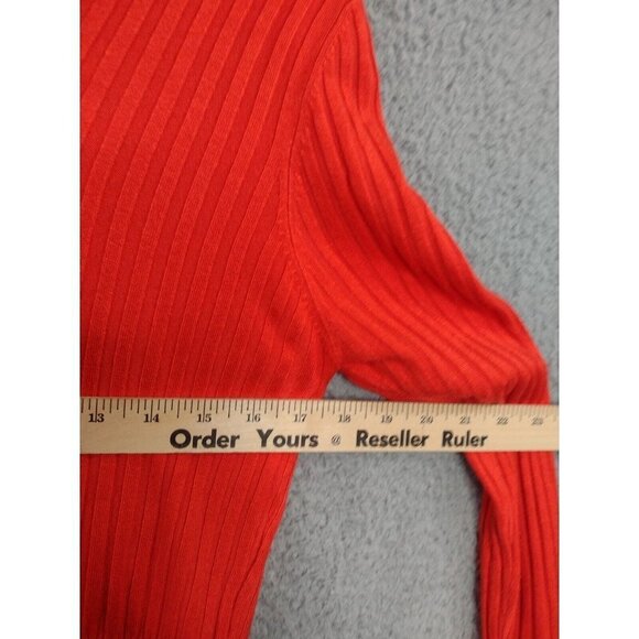 BCBGMaxazria Sweater Silk Blend Large Red Cropped Ribbed Long Sleeve - Picture 6 of 9